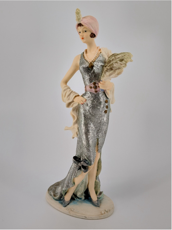 Albert Price Other - VTG 1991 Albert Price Flapper Lady Figurine Silver Glitter Gown Fan 13.5" AS IS
